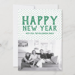 Tarjeta fotográfica Doted Happy New Year | Verde