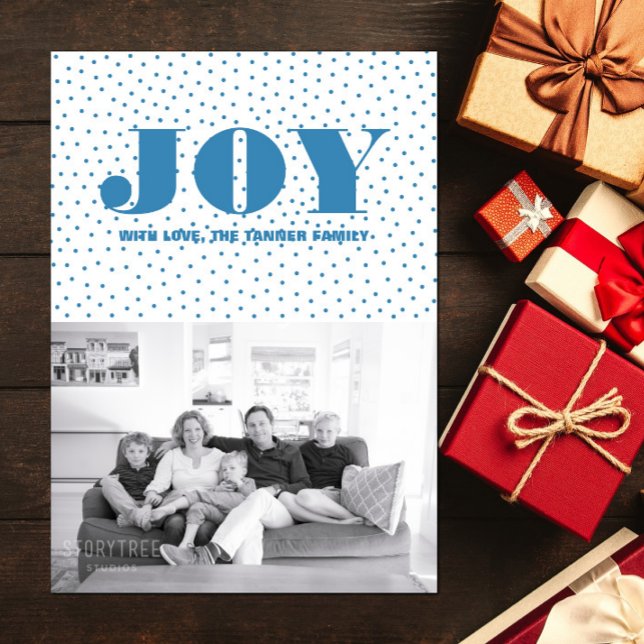 Tarjeta fotográfica Doted Joy Holiday | Azul (Dotted Joy Holiday Photo Card - Blue)
