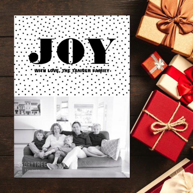 Tarjeta fotográfica Doted Joy Holiday | Negro (Dotted Joy Holiday Photo Card - Black)