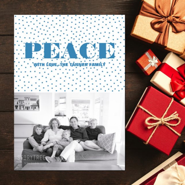 Tarjeta fotográfica Doted Peace Holiday | Azul (Dotted Peace Holiday Photo Card - Blue)