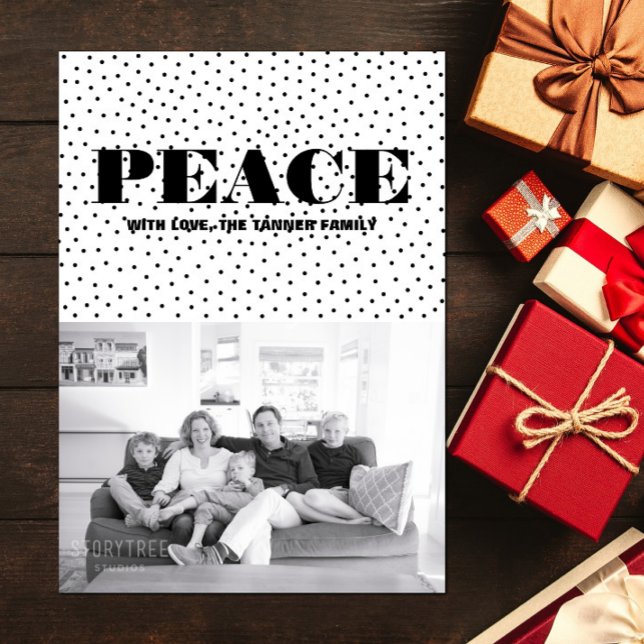 Tarjeta fotográfica Doted Peace Holiday | Negro (Dotted Peace Holiday Photo Card - Black)
