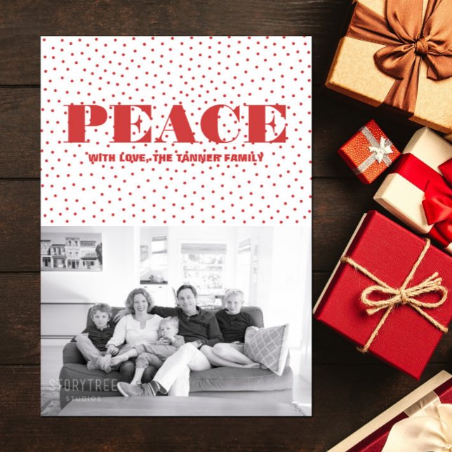 Tarjeta fotográfica Doted Peace Holiday | Rojo (Dotted Peace Holiday Photo Card - Red)