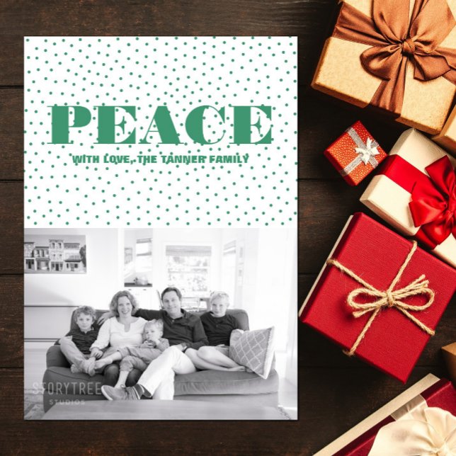 Tarjeta fotográfica Doted Peace Holiday | Verde (Dotted Peace Holiday Photo Card - Green)