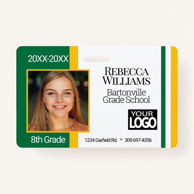 Tarjeta fotográfica escolar - Verde y Oro (Anverso)
