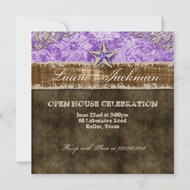 Tarjeta fotográfica estrella púrpura Quinceanera (Anverso)
