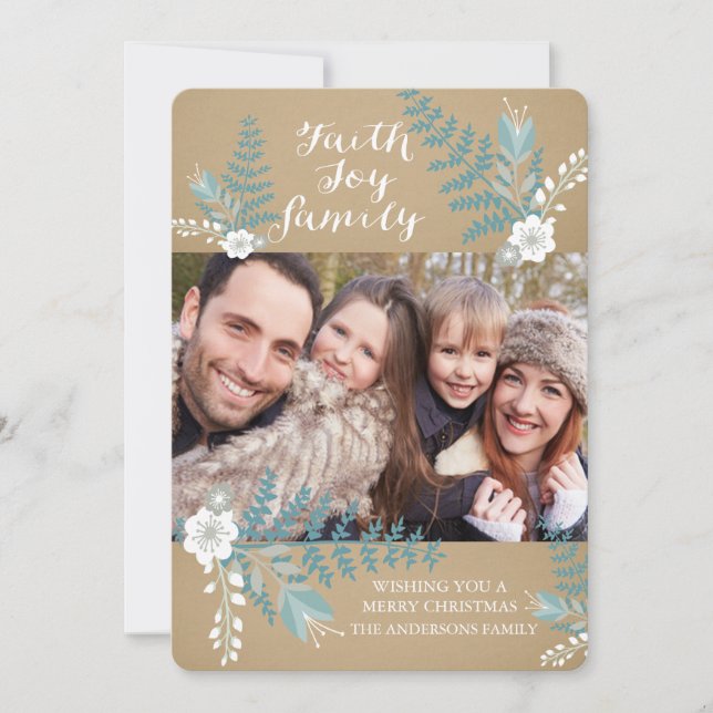 Tarjeta fotográfica Faith Joy & Family Blue Floral (Anverso)