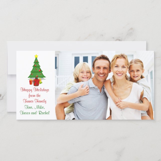 Tarjeta fotográfica familiar de árbol de Navidad (Anverso)