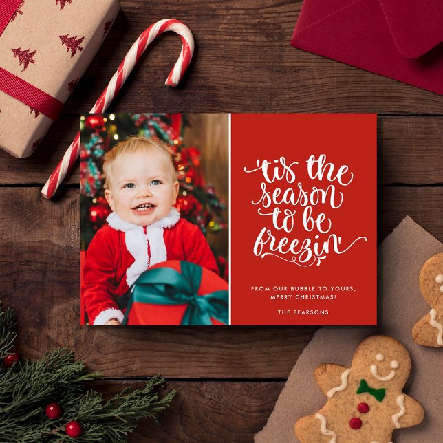 Tarjeta fotográfica familiar de Navidades divertid (Funny Christmas Family Photo Plaid Holiday Card)