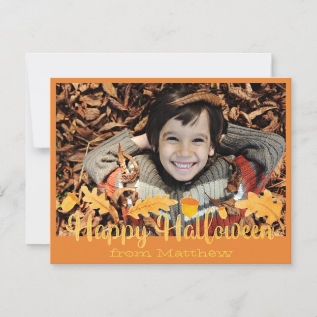 Tarjeta fotográfica Feliz Naranja de Halloween (Anverso)
