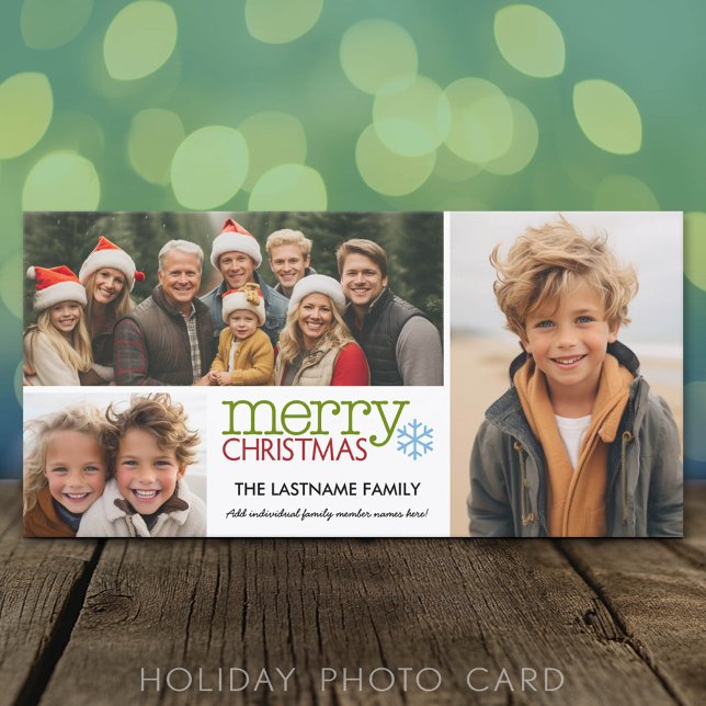 Tarjeta fotográfica: Feliz Navidad con 3 collages  (Classic Holiday Photo Card)