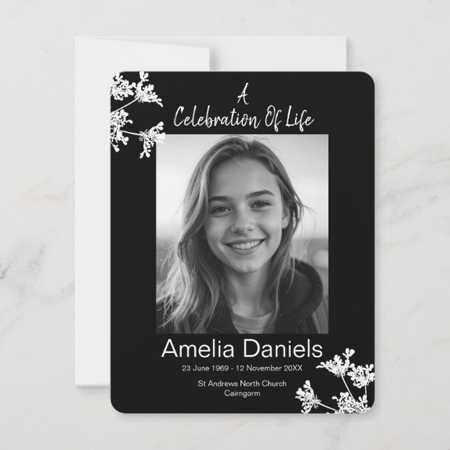 Tarjeta Fotográfica Floral Blanca Negra De La Vida (Anverso)