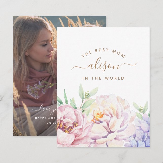 Tarjeta fotográfica floral personalizada para mamá (Anverso / Reverso)