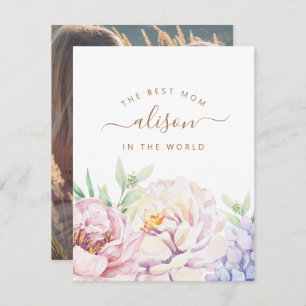 Tarjeta fotográfica floral personalizada para mamá