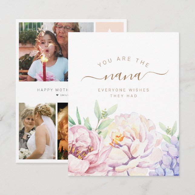 Tarjeta fotográfica floral personalizada para Nana (Anverso / Reverso)