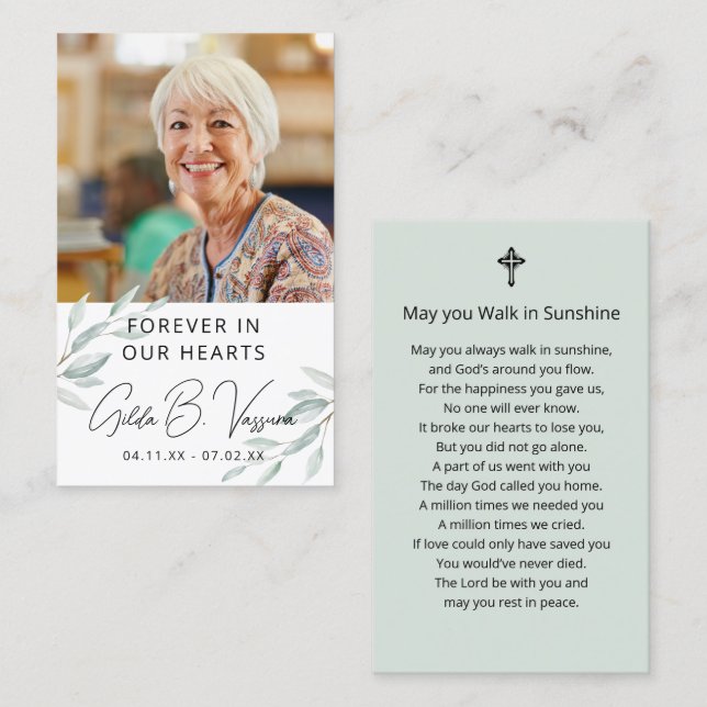 Tarjeta fotográfica Foliage Funeral Memorial (Anverso / Reverso)