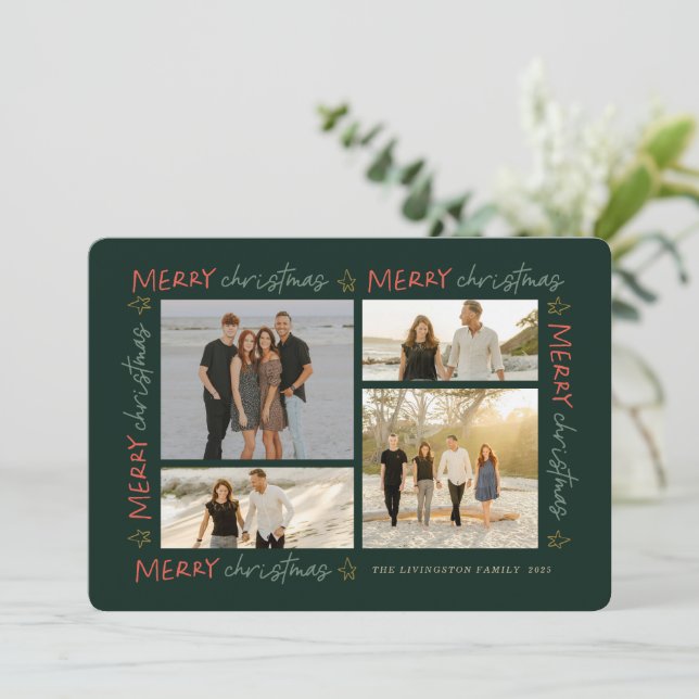 Tarjeta fotográfica Frame 4 para Navidades manuscr (Anverso de pie)