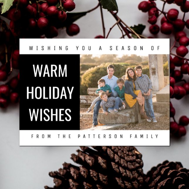 Tarjeta fotográfica geométrica negrita| Negro (Black Bold Geometric Holiday Photo Card)