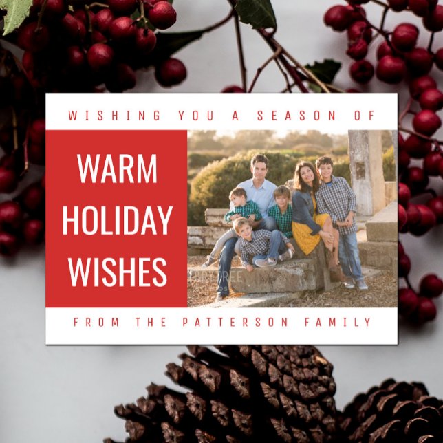 Tarjeta fotográfica geométrica negrita| Rojo (Red Bold Geometric Holiday Photo Card)