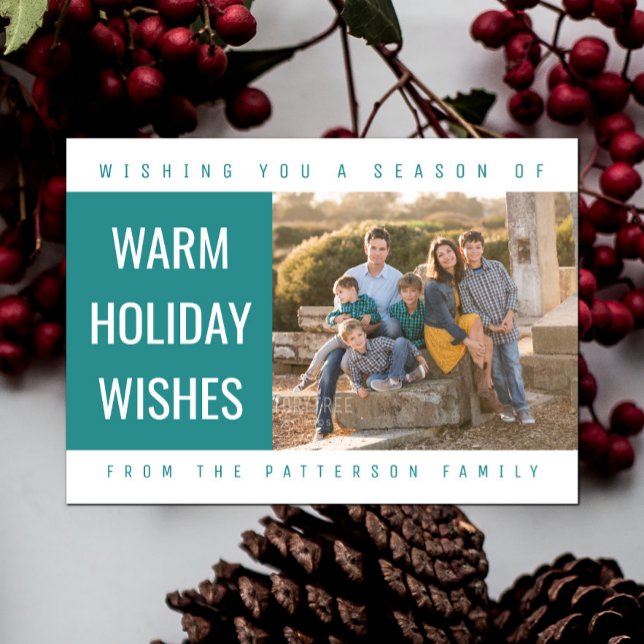 Tarjeta fotográfica geométrica negrita | VERDE AZU (Teal Bold Geometric Holiday Photo Card)