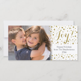 Tarjeta fotográfica Gold Confetti Joy Holiday