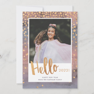 Tarjeta fotográfica Gold Confetti New Year