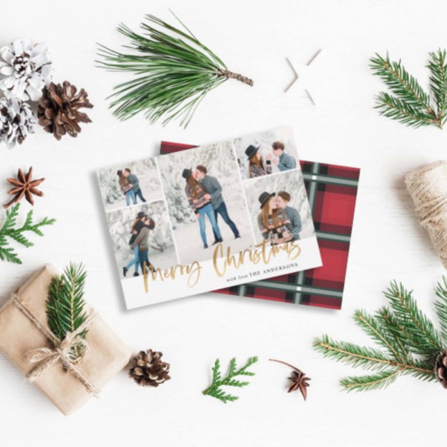 Tarjeta fotográfica Gold Merry Christmas Five Pict (Subido por el creador)