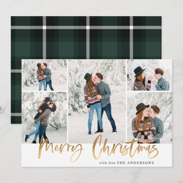 Tarjeta fotográfica Gold Merry Christmas Five Pict (Anverso / Reverso)