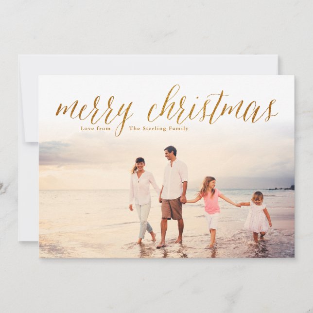 Tarjeta fotográfica Gold Merry Christmas Purpurina (Anverso)