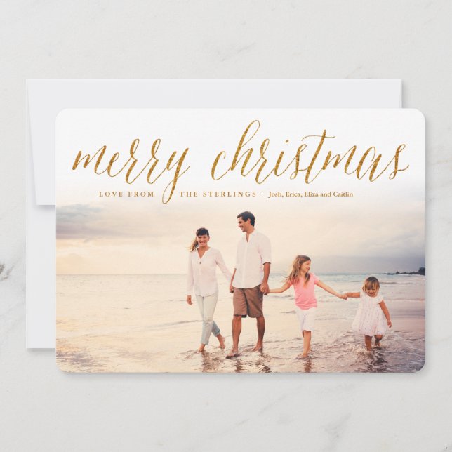 Tarjeta fotográfica Gold Merry Christmas Script (Anverso)