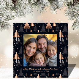 Tarjeta fotográfica Gold y Black Christmas Tree Fa