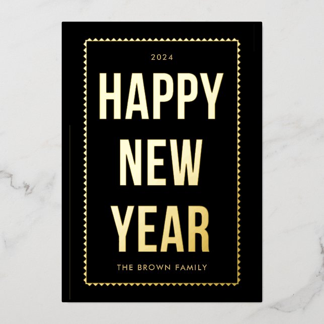 Tarjeta fotográfica Golden Happy para Año Nuevo en (Anverso)