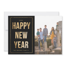 Tarjeta fotográfica Golden Happy para Año Nuevo en