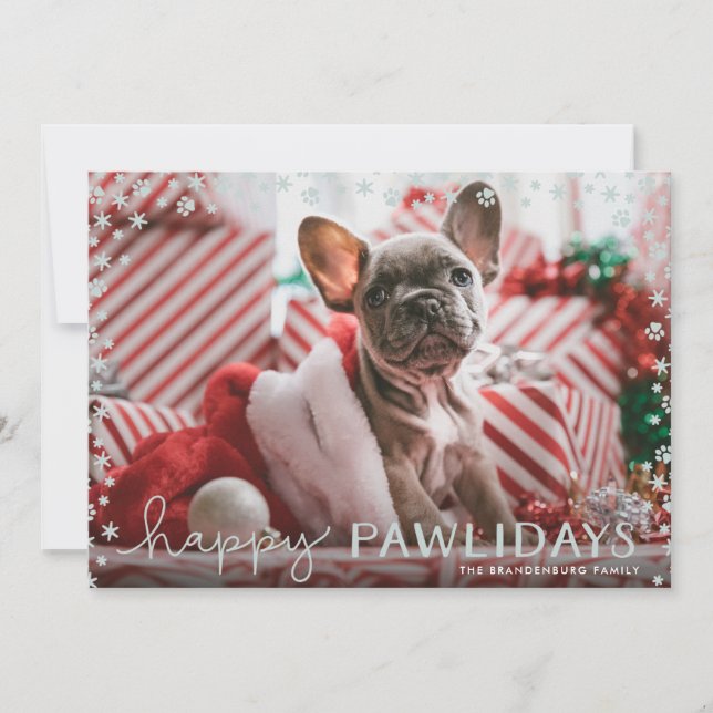 Tarjeta fotográfica Gray Happy Pawlidays Pet Lover (Anverso)