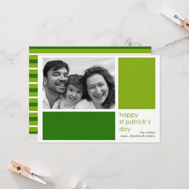 Tarjeta fotográfica Green Blocks St Patricks Day (Anverso/Reverso In Situ)