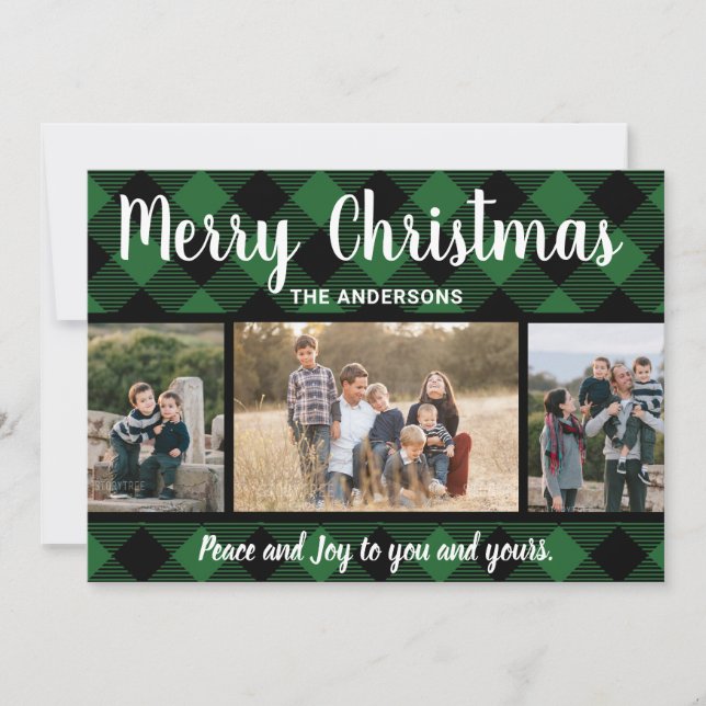 Tarjeta fotográfica Green Buffalo Plaid Christmas (Anverso)