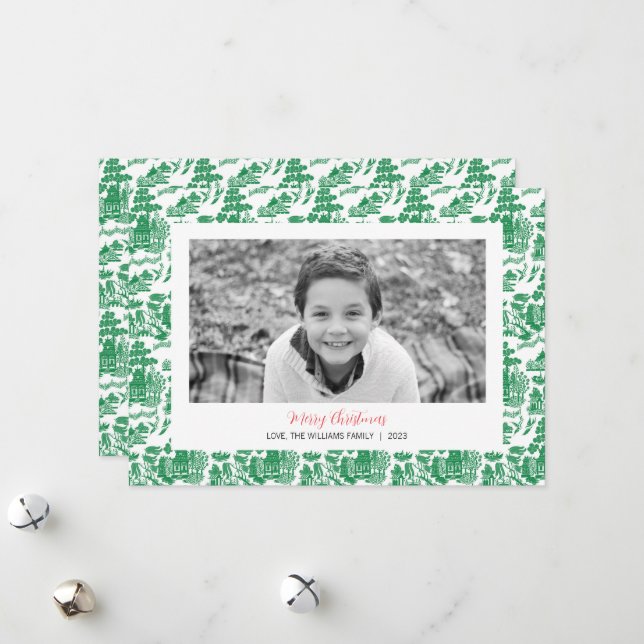 Tarjeta fotográfica Green Chinoiserie Christmas (Anverso/Reverso In Situ)