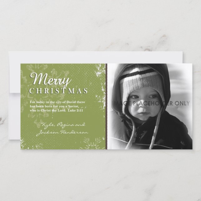 Tarjeta fotográfica Green Grunge Christmas (Anverso)