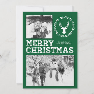 Tarjeta fotográfica Green Rustic Deer Merry Christ