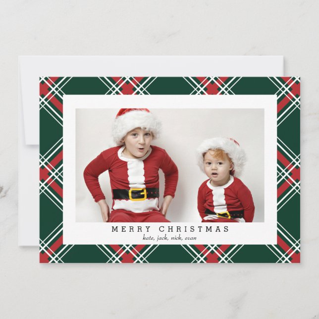 Tarjeta fotográfica Green Tartan para Navidades Ho (Anverso)