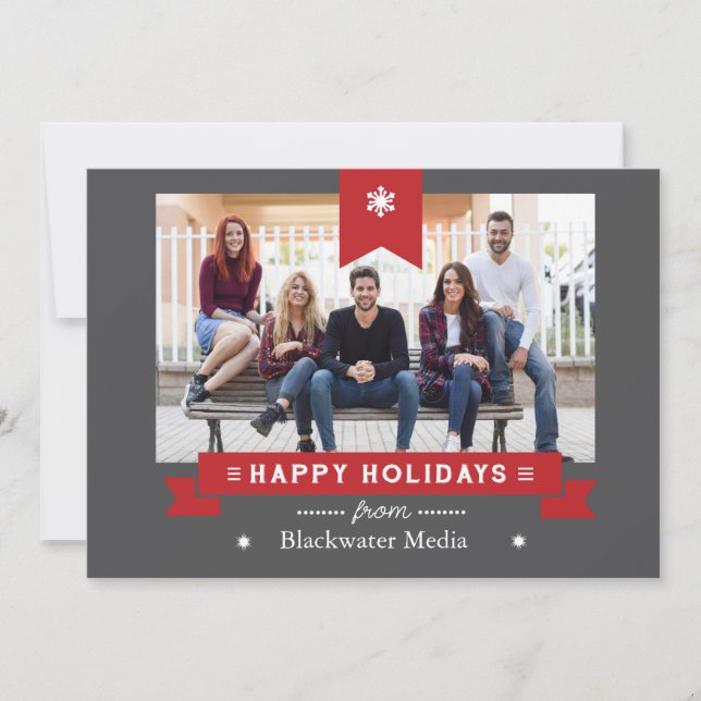 Tarjeta fotográfica Gris Y Red Classic Happy Holid (Anverso)