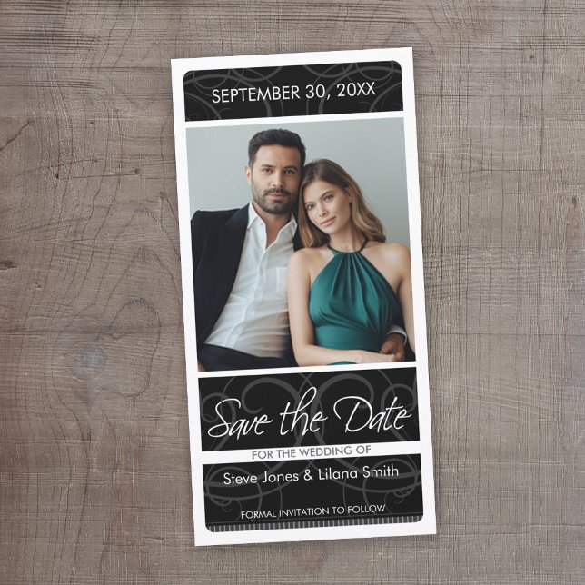 Tarjeta fotográfica: guardar la fecha (Save the Date - Modern Black Wedding)
