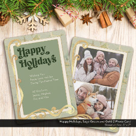 Tarjeta fotográfica Happy Holidays Sage Green y Go