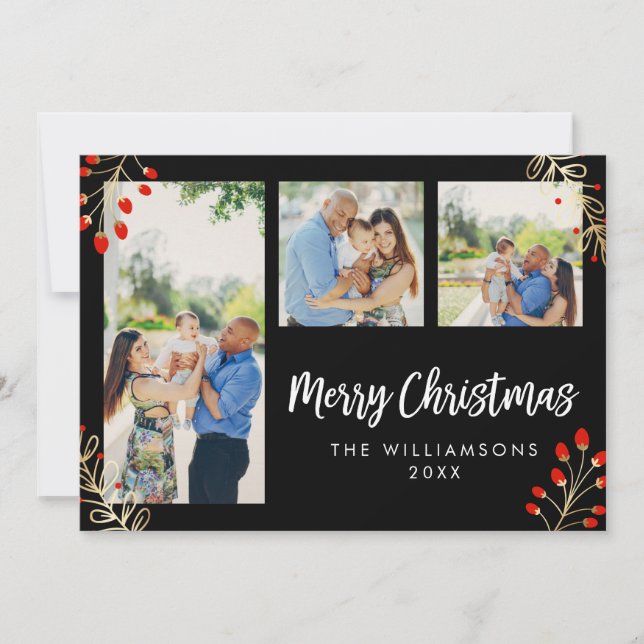 Tarjeta fotográfica Holiday 3 | Berries rojos y ho (Anverso)