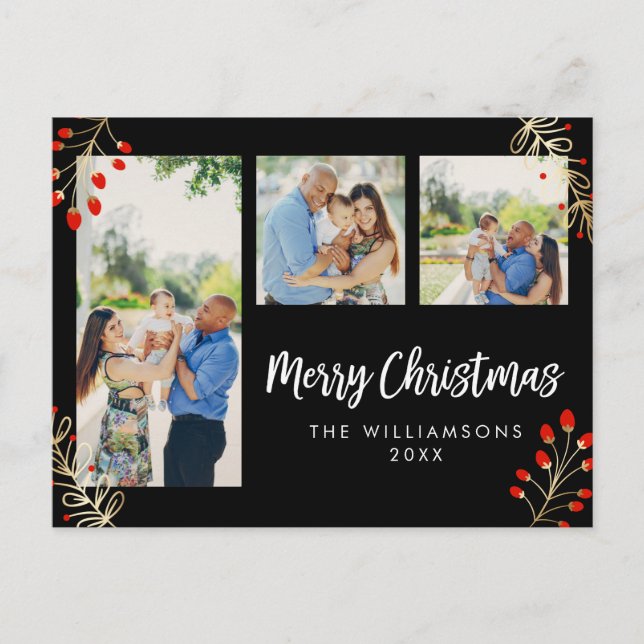 Tarjeta fotográfica Holiday 3 | Berries rojos y ho (Anverso)