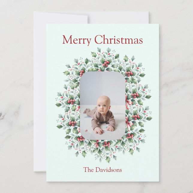 Tarjeta fotográfica Holly de Navidades personaliza (Anverso)