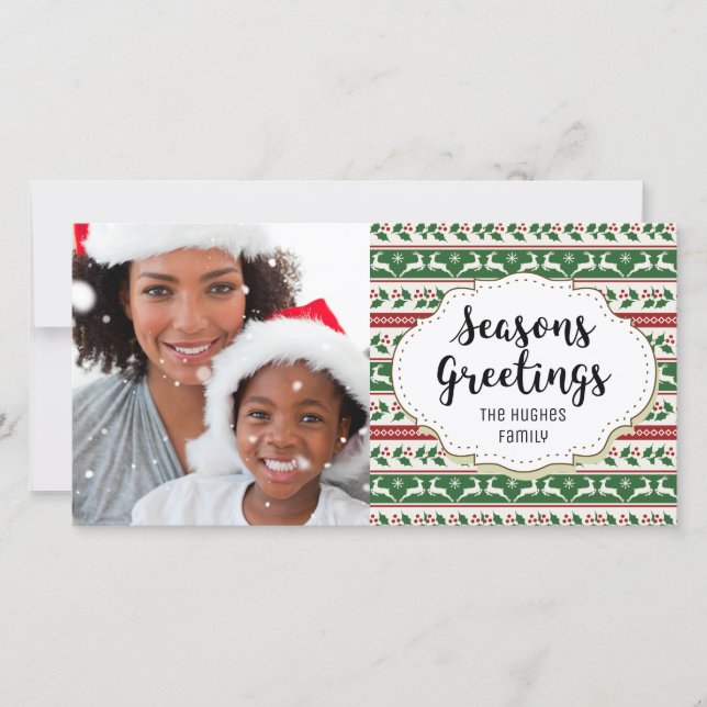 Tarjeta fotográfica Holly Reindeer Seasons Greetin (Anverso)