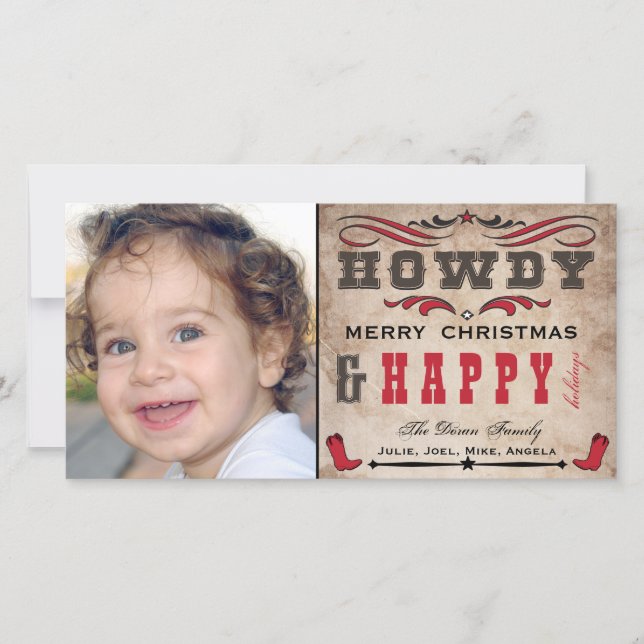 Tarjeta fotográfica Howdy Cowboy Western Xmas (Anverso)