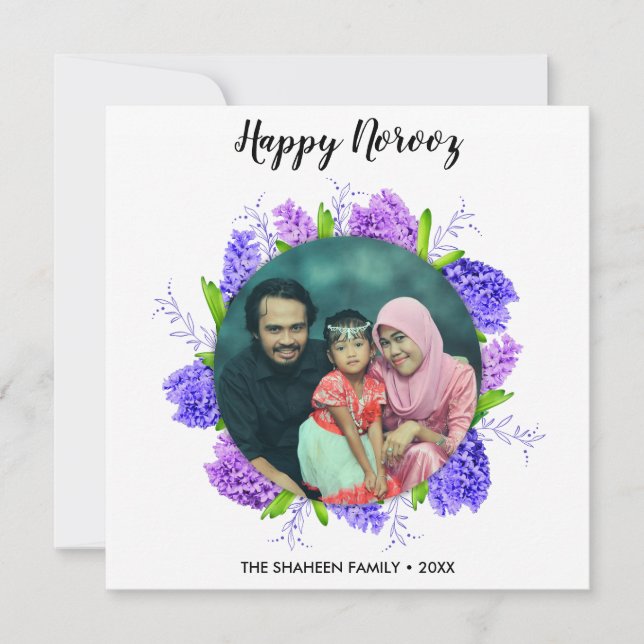 Tarjeta fotográfica Hyacinth Wreath Happy Norooz (Anverso)
