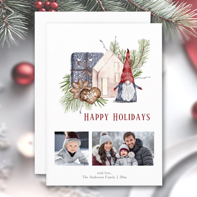 Tarjeta fotográfica Hygge Navidades Gnome Nordic H (Hygge Christmas Gnome Nordic Holidays Photo Card)