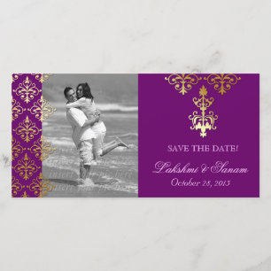Tarjeta fotográfica india salva la fecha Damask Pu